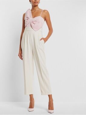 EXPRESS $128 IVORY STATEMENT BOW COLOR BLOCK STRAIGHT LEG JUMPSUIT SZ XL NEW